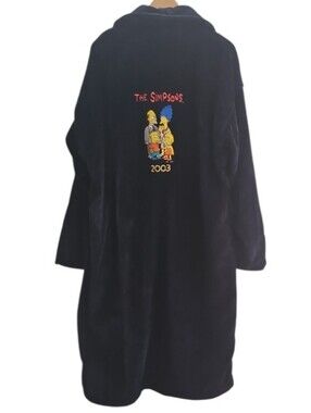 Vintage 2003 Simpsons Robe Saks Fifth Avenue Navy Cotton Bathrobe Men L XL Y2K